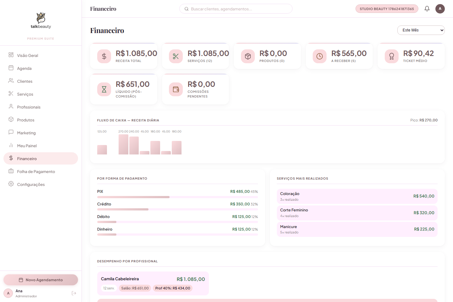 Tela do Financeiro do StyleFlow