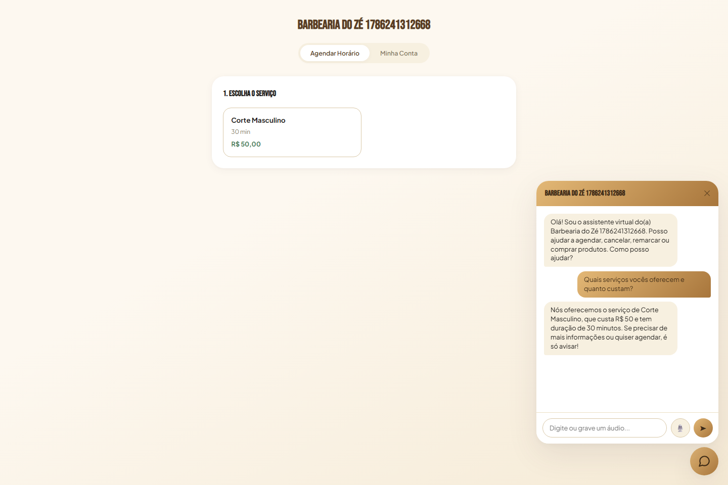 Assistente de IA agendando pelo balãozinho do site